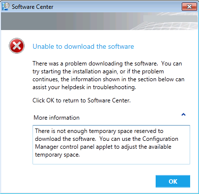 SCCM 2012 Not enough temporary space