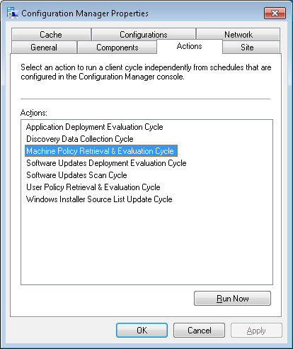 Actions in Configuration Manager Client