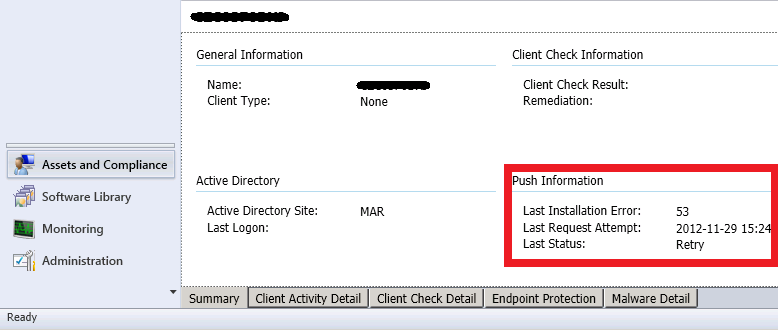 SCCM Client Installation Error 53