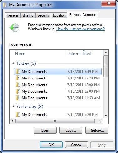 Recover files from Previous Version/Shadowcopy