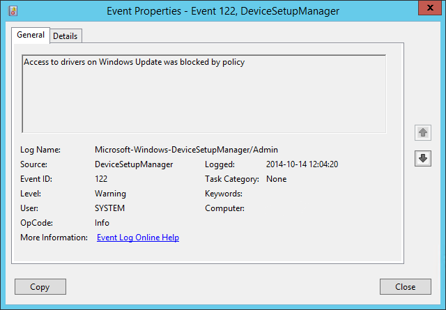 Dostęp do sterowników w aktualizacji systemu Windows został prawdopodobnie zablokowany przez zasady