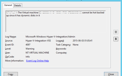 Hyper-V cannot back up VMs with Dynamic drives